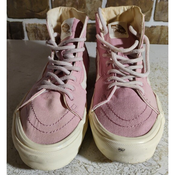 Vans Pink Embroidered Hemp Eco Theory SK8 High Top Sneakers Size 8.5 - Picture 3 of 12